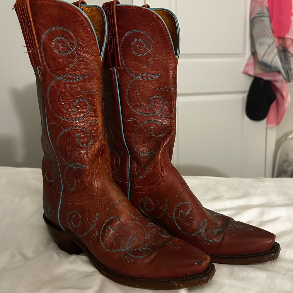 Lucchese Brown and Blue Embroidered Heeled Boots